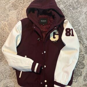 Guess Burgundy and Cream Hooded Jacket